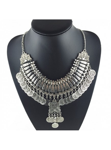 2016 hot tassel exaggerated long Silver Coin necklace women fashion statement necklaces & pendants for women fashion jewelry