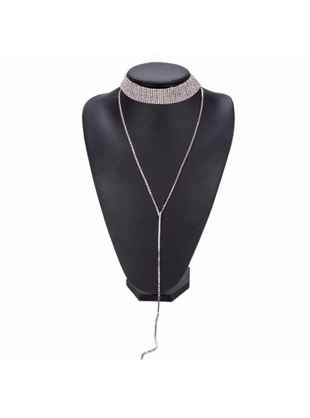 New Fashion Women Contracted Quality Constraints Rhinestone Mosaic Personality Long Body Chain Pendant Choker Necklaces Jewelry