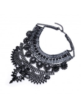 Fashion Women 2016 Necklace Pendant Collier Femme Bib Statement Collar Vintage Choker Big Chunky Black Maxi Silver Crystal