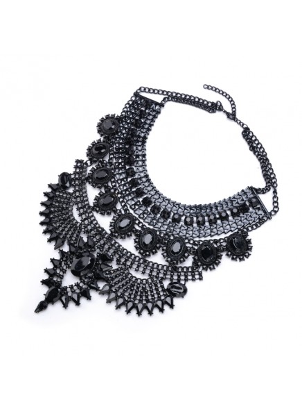Fashion Women 2016 Necklace Pendant Collier Femme Bib Statement Collar Vintage Choker Big Chunky Black Maxi Silver Crystal