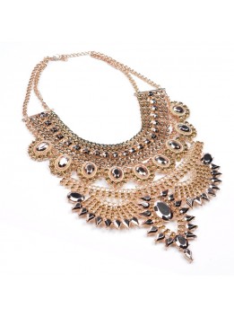 Fashion Women 2016 Necklace Pendant Collier Femme Bib Statement Collar Vintage Choker Big Chunky Black Maxi Silver Crystal