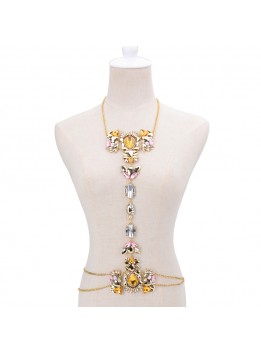 Fashion 2017Choker Collar Luxury Flower Body Long Silver Chain Fashion Crystal Rhinestone Necklace Pendant Set Statement Collier