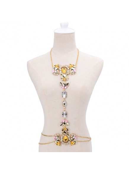 Fashion 2017Choker Collar Luxury Flower Body Long Silver Chain Fashion Crystal Rhinestone Necklace Pendant Set Statement Collier