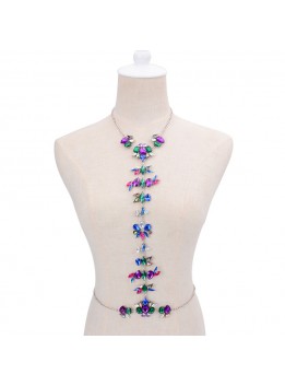 Fashion 2017Choker Collar Luxury Flower Body Long Silver Chain Fashion Crystal Rhinestone Necklace Pendant Set Statement Collier