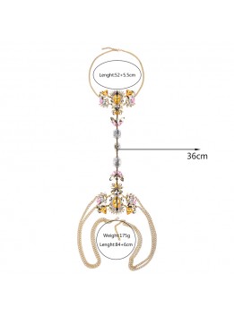 Fashion 2017Choker Collar Luxury Flower Body Long Silver Chain Fashion Crystal Rhinestone Necklace Pendant Set Statement Collier