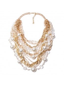 2017 New High quality fashion simulated pearl necklaces & Pendants trendy choker chunky metal chain Pendent Necklaces