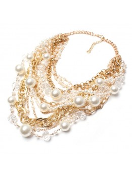 2017 New High quality fashion simulated pearl necklaces & Pendants trendy choker chunky metal chain Pendent Necklaces
