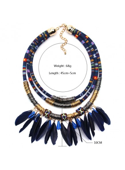 Bohemian Necklace for Women Feather Necklace With Earrings Exo Cloth Pipes Metal Chain Statement Necklace collares mujer