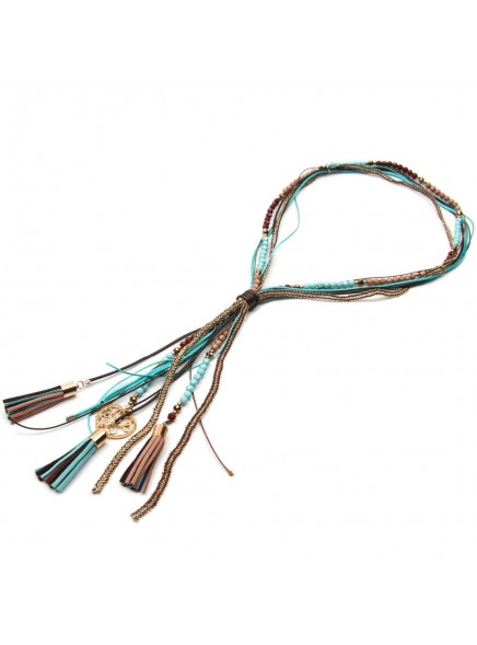 Bohemian Style Multilayer Rope Beads Chain Long Leather Pendant Necklace For Women 2016 Fine Jewelry Collares Statement Necklace