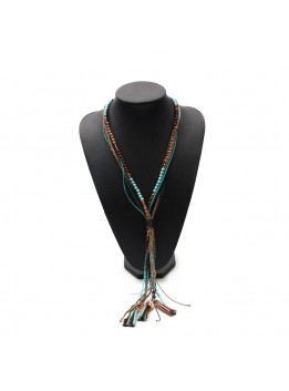 Bohemian Style Multilayer Rope Beads Chain Long Leather Pendant Necklace For Women 2016 Fine Jewelry Collares Statement Necklace