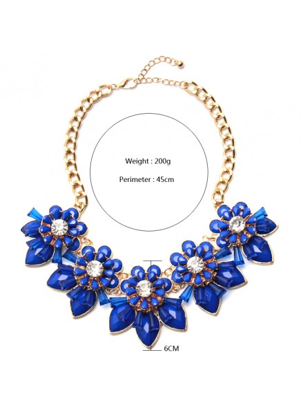2017 Blue Resin Flower Necklace Gold Plated Chain Choker Statement Necklaces Pendants Rhinestone Bib Collar Factory Price