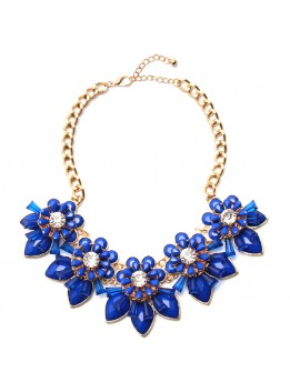 2017 Blue Resin Flower Necklace Gold Plated Chain Choker Statement Necklaces Pendants Rhinestone Bib Collar Factory Price