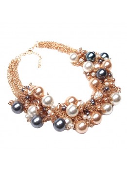 2016 New Fashion Multi Gold Chains Cross simulated pearl Rhinestones Choker Statement Necklaces Bijouterie Women Dress Whoselase