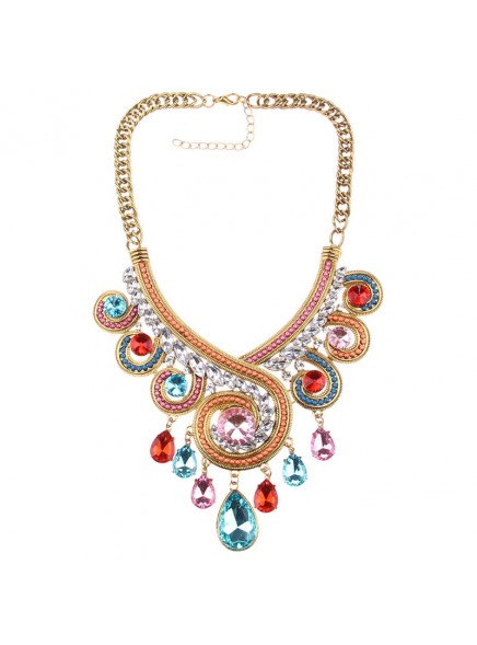 2016 Luxury New Crystal Flower Necklace Gold Chain Choker Statement Necklaces Pendants Rhinestone Bib Collar