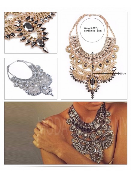 2016 Collar ZA Necklaces & Pendants Vintage Crystal Maxi Choker Statement Silver Collier Femme Boho Big Fashion Women Jewellery