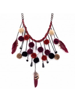 2017 ZA Fashion Boho Feather Necklace Pendant Bohemian Beads Ball Drop Chain Tassel Statement Women Ethnic Collier Femme Jewelry