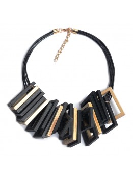 Leather Chain Fashion Women 2016 Necklace Pendant Collier Femme Collar Geometric Choker Costume Maxi Wood Jewelry Accesory