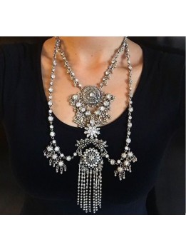 Fashion Women 2016 Vintage Peacock Necklace Pendant Retro Crystal Collier Femme Silver Tassel Collar Boho Maxi Jewelry Accesory