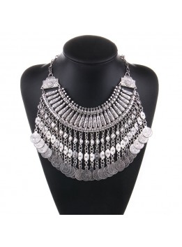 New Vintage American Brand Silver Vintage Round Zinc Coin Tassels Choker statement necklaces & Pendants Collar women Jewelry