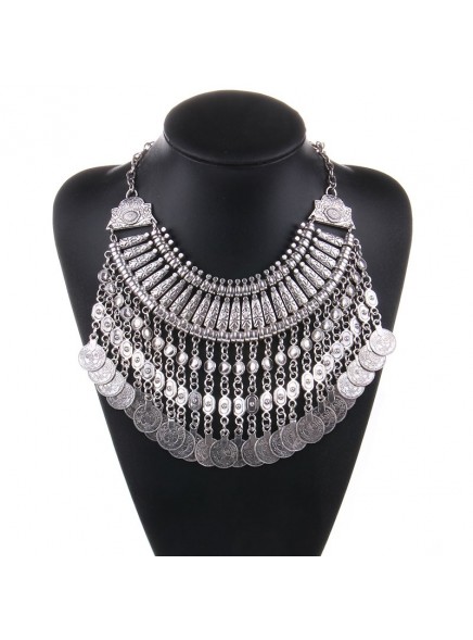 New Vintage American Brand Silver Vintage Round Zinc Coin Tassels Choker statement necklaces & Pendants Collar women Jewelry