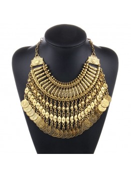 New Vintage American Brand Silver Vintage Round Zinc Coin Tassels Choker statement necklaces & Pendants Collar women Jewelry