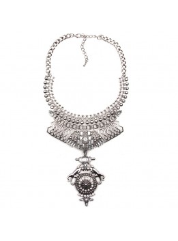 Women Flowers Tassel Necklace Set With Earrings Vintage Handmade Rhinestone Inlaid Rose Charm Statement Necklaces & Pendants