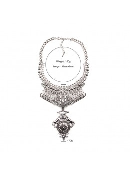 Women Flowers Tassel Necklace Set With Earrings Vintage Handmade Rhinestone Inlaid Rose Charm Statement Necklaces & Pendants