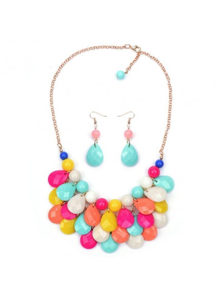 11 Colors 2016ZA Fashion Necklace Pendant Statement Necklace Resin Bead bib Bubble Multilayer Water Drop Necklace Earrings Set