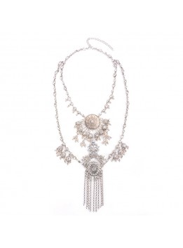 Fashion Women 2016 Vintage Peacock Necklace Pendant Retro Crystal Collier Femme Silver Tassel Collar Boho Maxi Jewelry Accesory