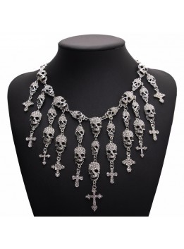 Trendy Gorgeous Fashion Necklace Skeleton skull Cross Jewelry crystal Department Statement Women Choker Necklaces Pendants