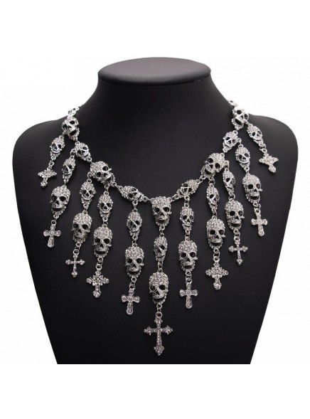 Trendy Gorgeous Fashion Necklace Skeleton skull Cross Jewelry crystal Department Statement Women Choker Necklaces Pendants