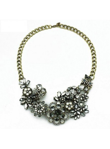 2016 High Quality New Arrive Za Brand Necklace Fashion Vintage Necklaces & Pendants Crystal Flower Statement Necklace Women
